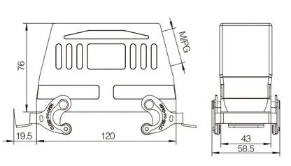 H24B-SKH-2L-PG21 Heavy Duty Connector-Compact Series Top Entry Protective Hood Copper Contacts Polycarbonate Housing