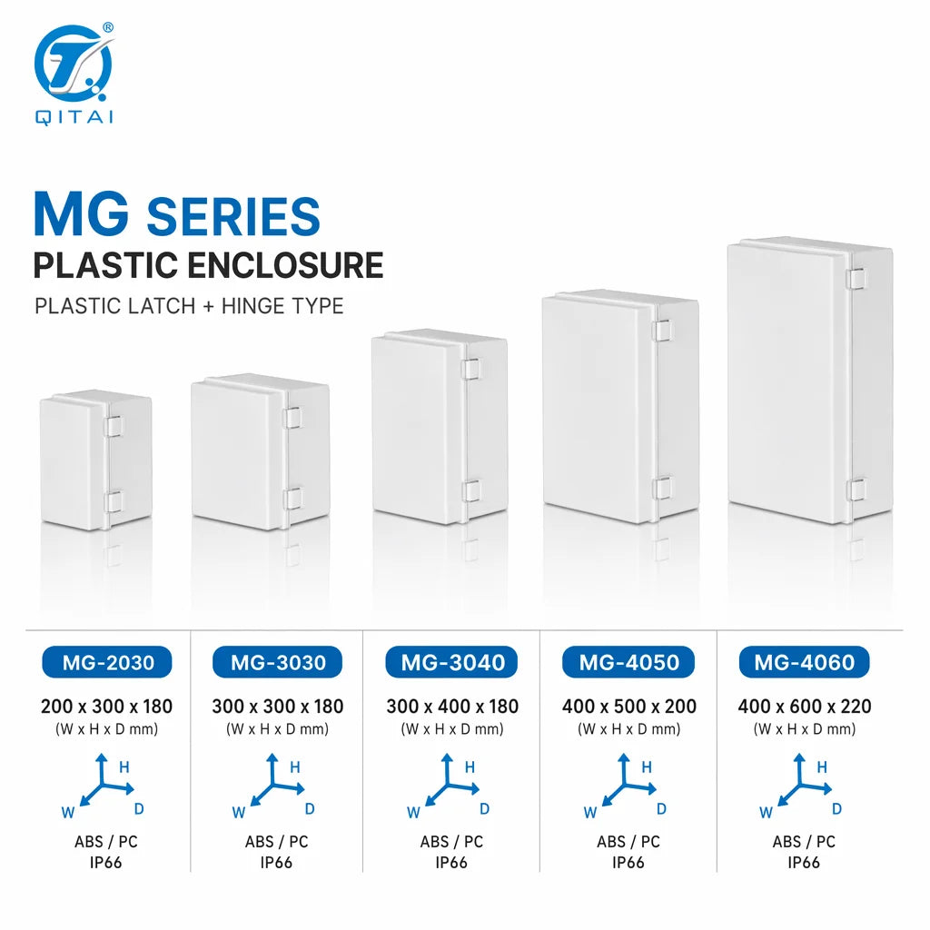 MG Series Weatherproof ABS Plastic Enclosure IP66 Industrial Control Box with Plastic Latch and Hinge for Outdoor Electrical