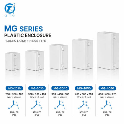 MG Series Weatherproof ABS Plastic Enclosure IP66 Industrial Control Box with Plastic Latch and Hinge for Outdoor Electrical