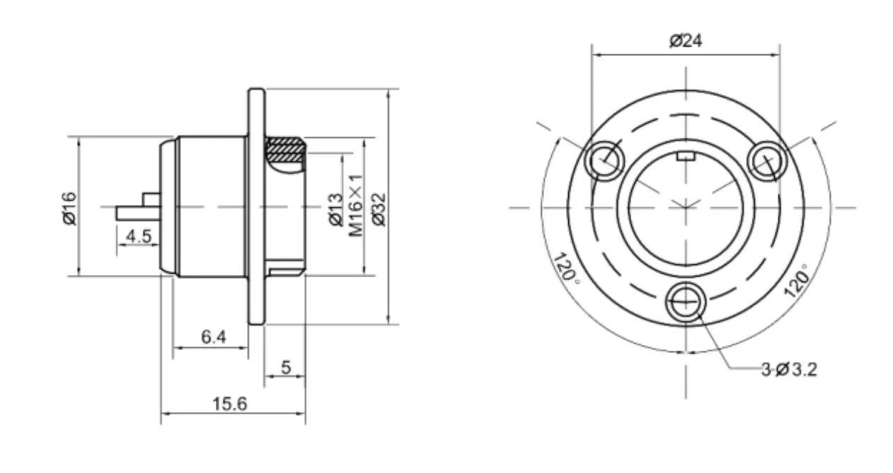 16MF-4E Backward Flange Socket E Aviation Plug and Socket  4 5 Pin Small Male and Female Connector Hole 16mm