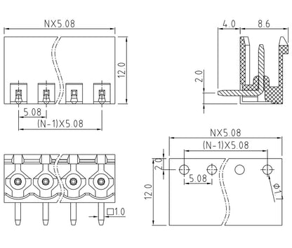 QS-508R  PCB Terminal Blocks 5.08mm Pitch 2P-24P 300V 15A Green High Strength Screw Connector