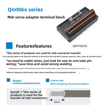QITAI QMT06DSL Plug-In Servo Switching Terminal Block One to One Pin Connection 36 Bit Module CN GUA for Plc Connection