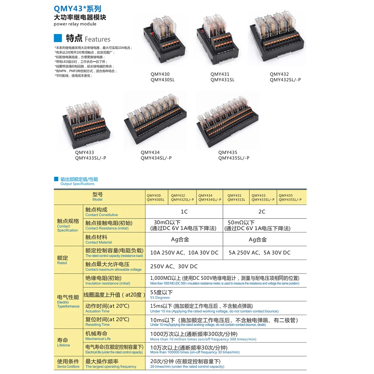 QMY433-P PNP 4-bit 2C Power Relay Module 5A 250VAC/30VDC High Power Relay Module LED with Surge Suppression Circuit 4 Channel