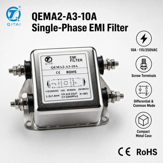 QEMA2-A3-10A 10A Single Phase Power Line EMI Filter Faston 250VAC 50/60Hz Standard Two Stage for Industrial Control Equipment