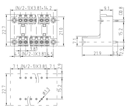 QSDL-381VF  3.81mm  Double Layer 2P-24P Socket Terminal Block Connector PCB Plug-in Type Green Terminal Block with Flange