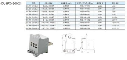 QJFX-600/2x25  Grey Electrical Terminal Block with Transparent Cover Connector Distribution Blocks Rail Blocks Plug Play Type