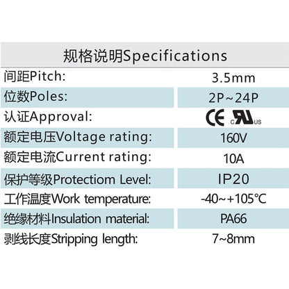 QPN-350  350mm  IP20  PA66  160V 10A  Terminal Block Connector Rated Terminal Block