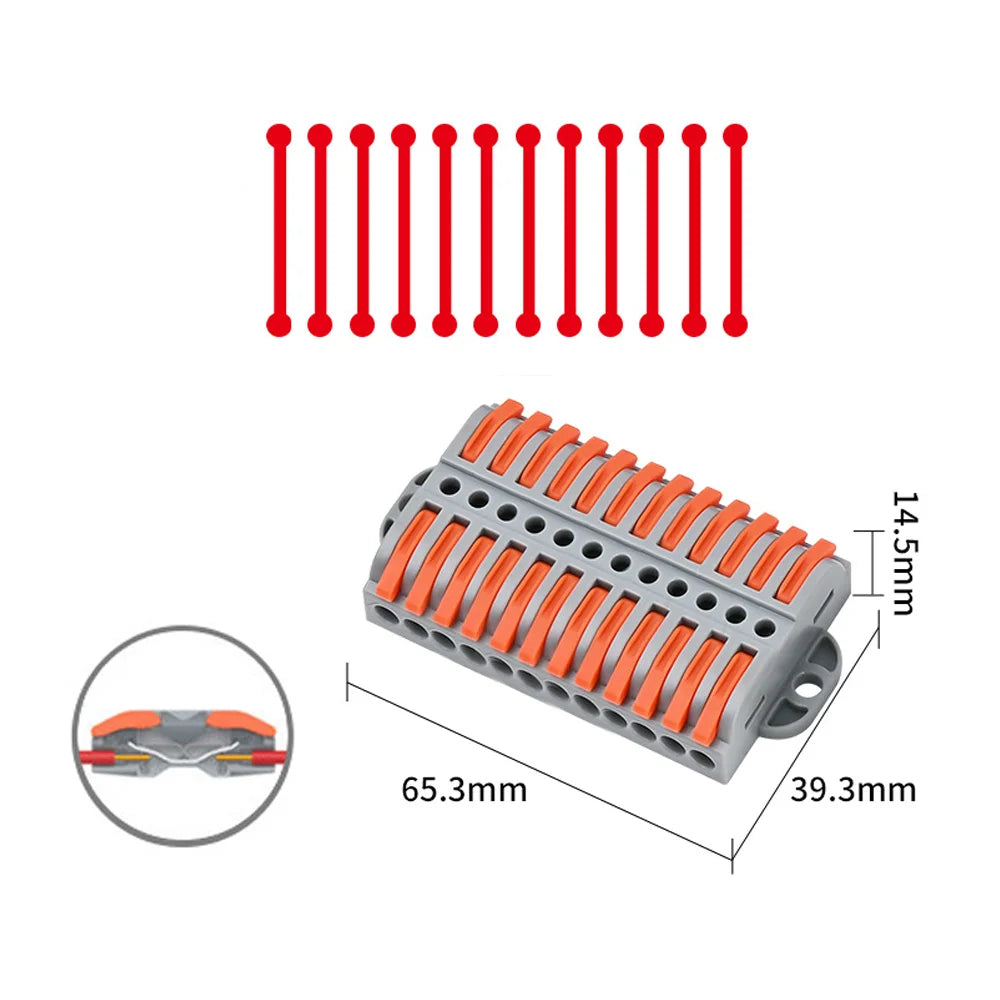 KV233-500T-12P 12P 250V 32A Cable Connector Enclosure Orange Mini Quick Plug Splicing Terminal Management Wire Conductor
