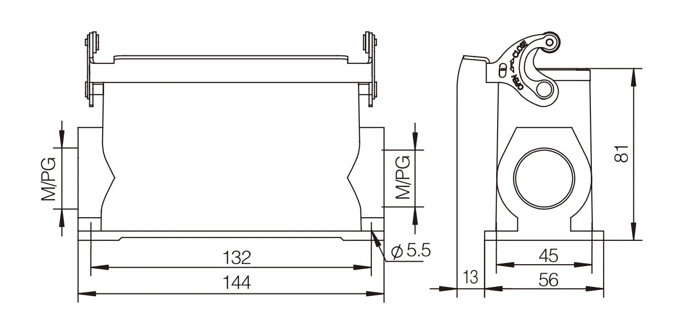 H24B-SGH-1L-PG29 Heavy Duty Connector Compact Series Top Entry Protective Hoods with Aluminum Housing and Copper Contacts