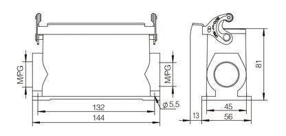 H24B-SGH-1L-PG29 Heavy Duty Connector Compact Series Top Entry Protective Hoods with Aluminum Housing and Copper Contacts