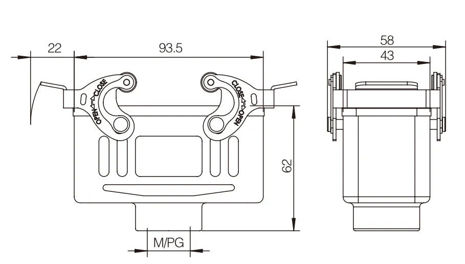 H16B-DJKH-1L-M32 Industrial Heavy Duty Connector Compact Series Top Entry Protective Hoods