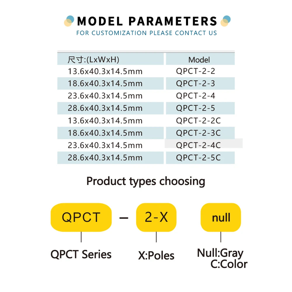 QPCT-2-3 250V 32A 3way Plug-in Automotive Quick-Connect Tool-Free Push-in Terminal Blocks