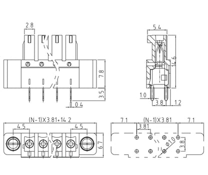 QSP-381VF  3.81mm  2P-24P Socket Plug Terminal Block Connector PCB Plug-in Type Green Terminal Block with Flange