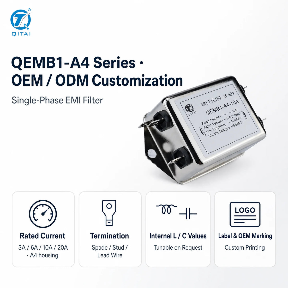 QEMB1-A4-10A 10A Single Phase Mains EMI Filter Differential product detail