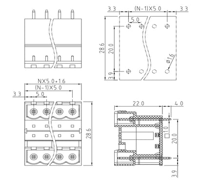 QSD-500VC  5.00mm  Double Layer 2P-24P Socket Terminal Block Connector PCB Plug-in Type Green Terminal Block