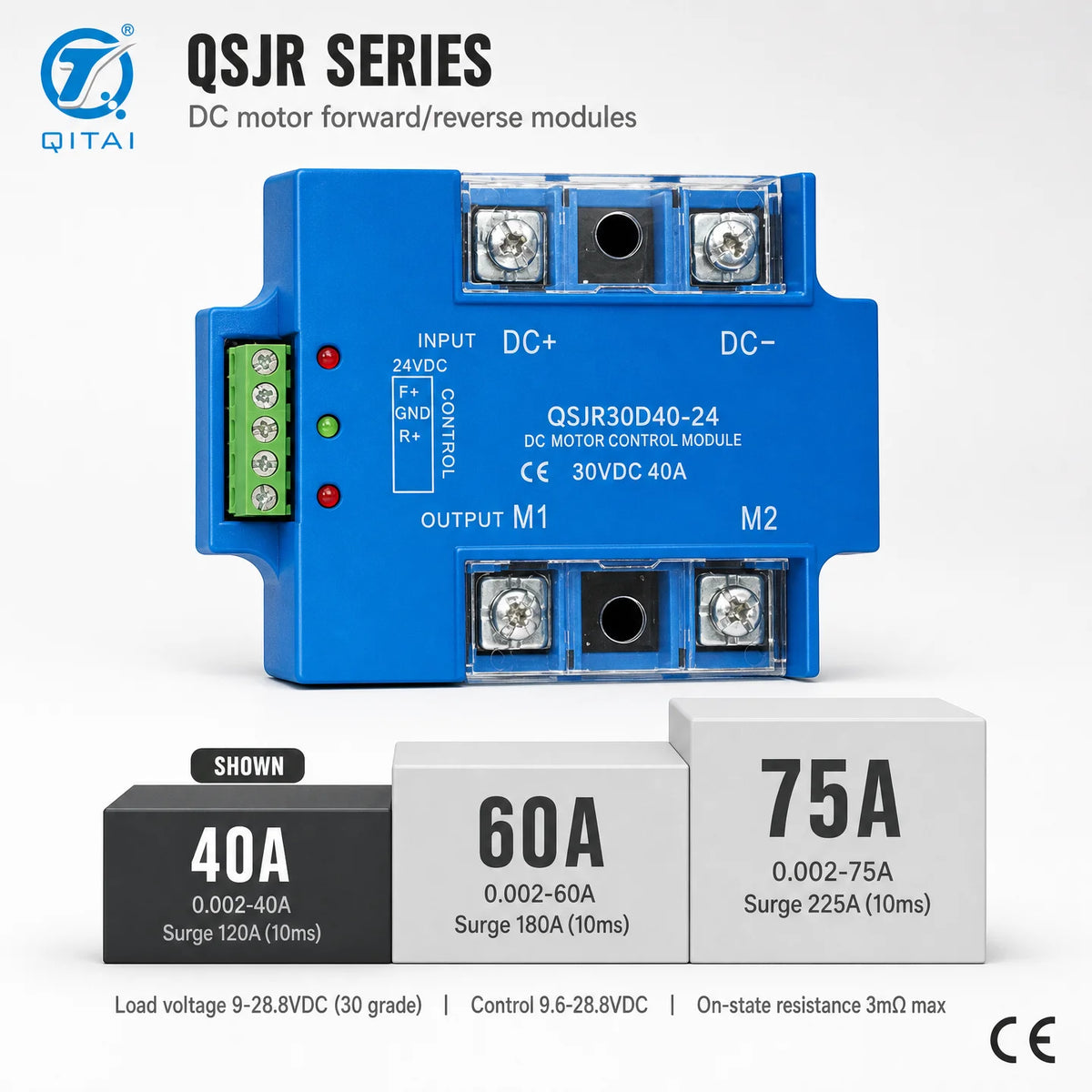 QSJR Series DC Motor Forward Reverse Solid State Relay Module 40-75A 9-60VDC MOSFET for Semiconductor Controller