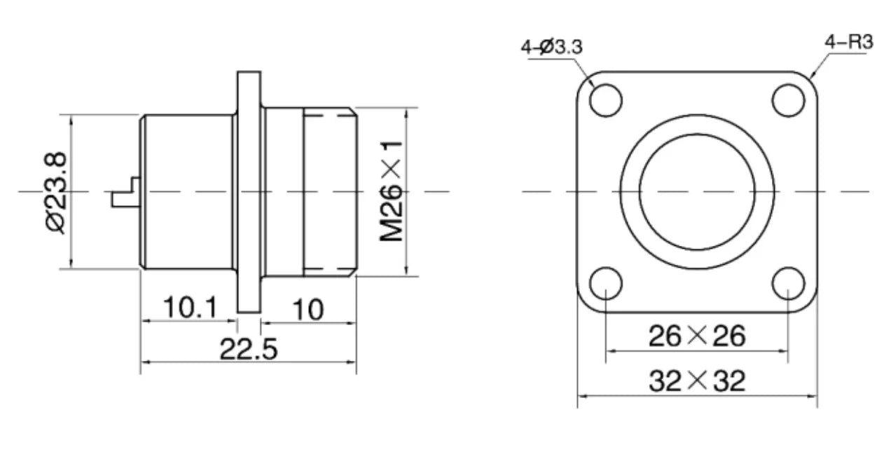 P24-10H  Square Socket a 24mm  250V Metal Circular Aviation Connector Waterproof for Aviation 6/10/12/19 PIN