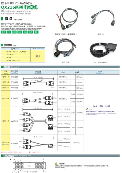 QX216-6-1500 AWG28 10P 20P MIL Cable  Terminal Block Connection I/O FPO FPH  PLC Cable