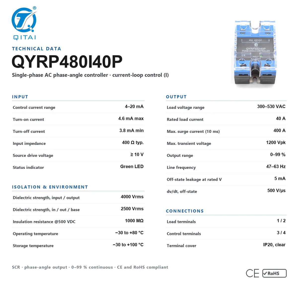 QYRP480I40P 40A SCR Power Module SSR 4-20mA Current Loop product detail