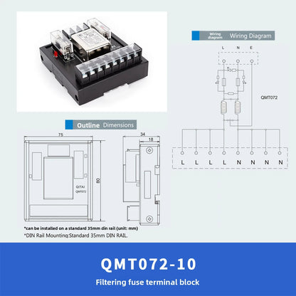 QMT072-10  Power Supply Plc Terminal Block Module with  Filter 10A 220VAC  Single Phase Power Filter Din Rail Mount for Plc