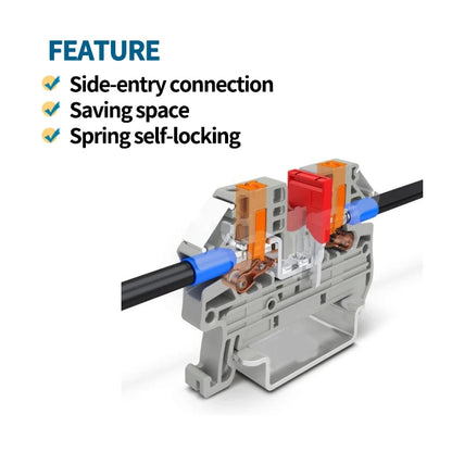 QPTV 2.5/4/6 DIN Rail Terminal Block Copper Push-in Spring Wire Connectors Transformer Quick Wiring High Current Plug-in