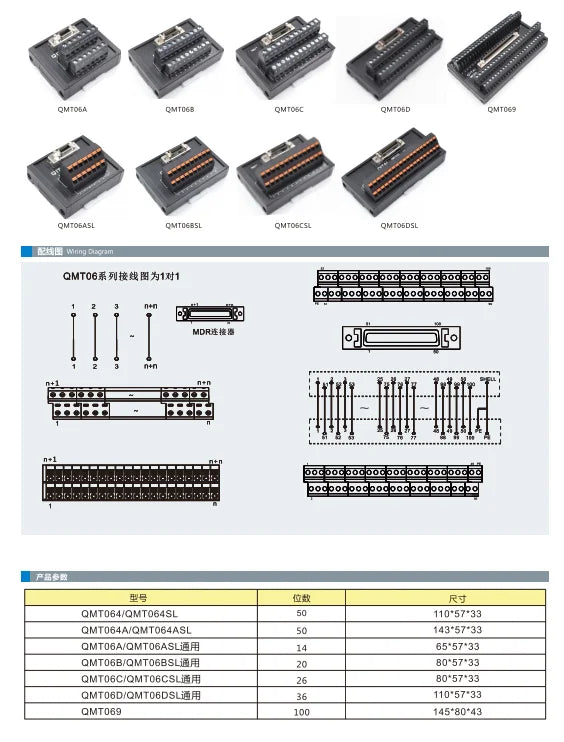 QMT06A MDR Servo Switching Terminal Block One to One Pin Connection 50 Bit Terminail Block Module