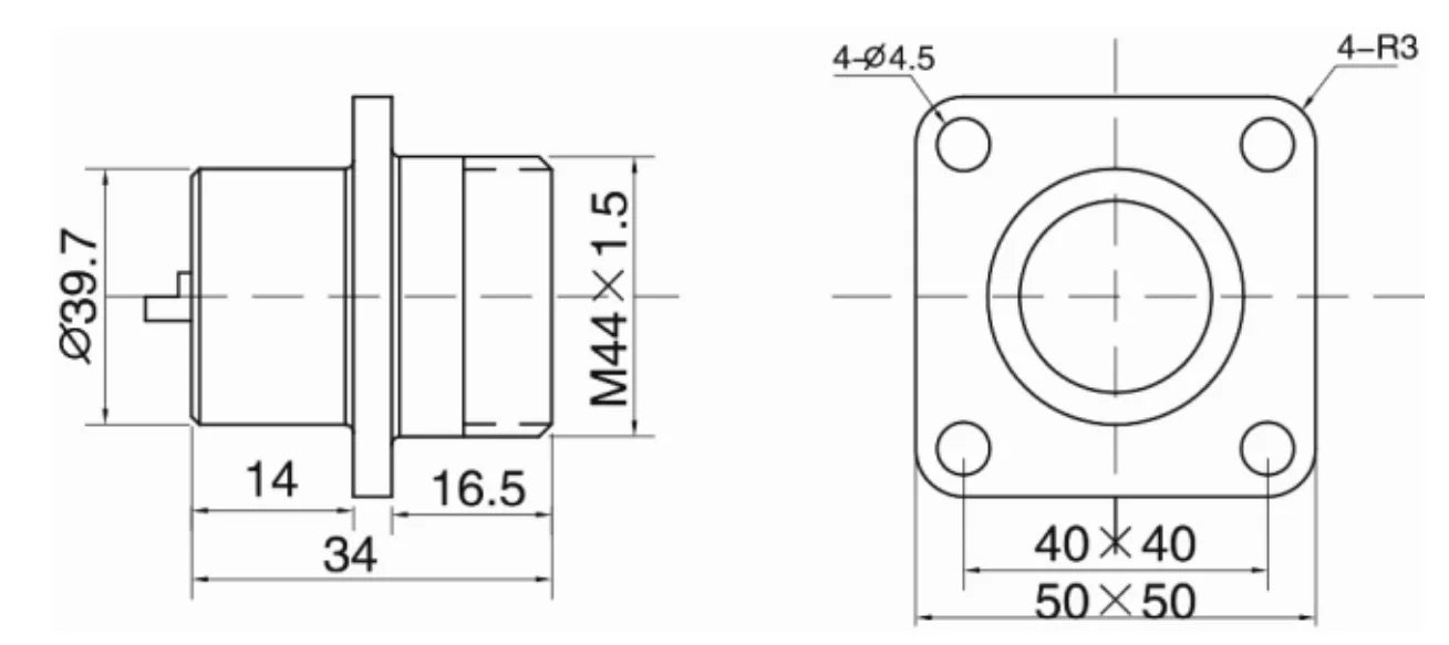 P40F-32H  Square Backward Installed Socket H 40mm 250V Metal Circular Aviation Connector Waterproof 5/9/15/26/31/32 PIN