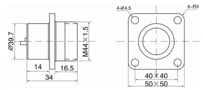 P40F-32H  Square Backward Installed Socket H 40mm 250V Metal Circular Aviation Connector Waterproof 5/9/15/26/31/32 PIN