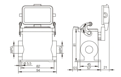 QITAI H10B-SGH-CV-1L-2PG21 Industrial Heavy Duty Copper Contact 10A 250V Compact Series Top Entry Protective Hood Connector