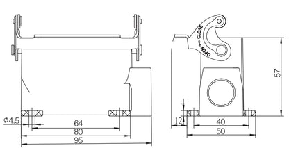 QITAI H16A-SG-1L-2PG16 Heavy Duty Backshell Connector Aluminum Compact Housing Series Top Entry Silver Protective Hoods