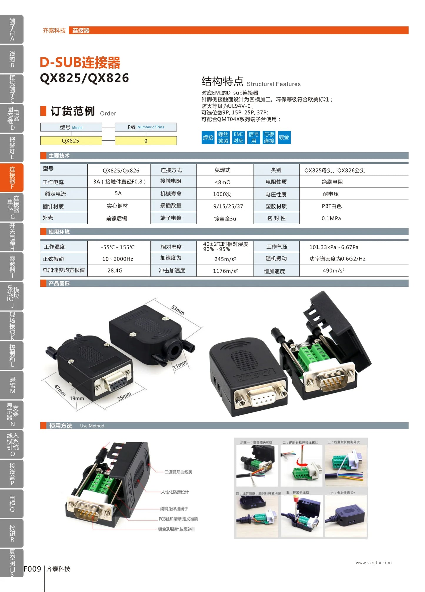 QX825-15-1 D-SUB 15P Female Connector With Back Side Screw Transfer-Free Solder Terminals