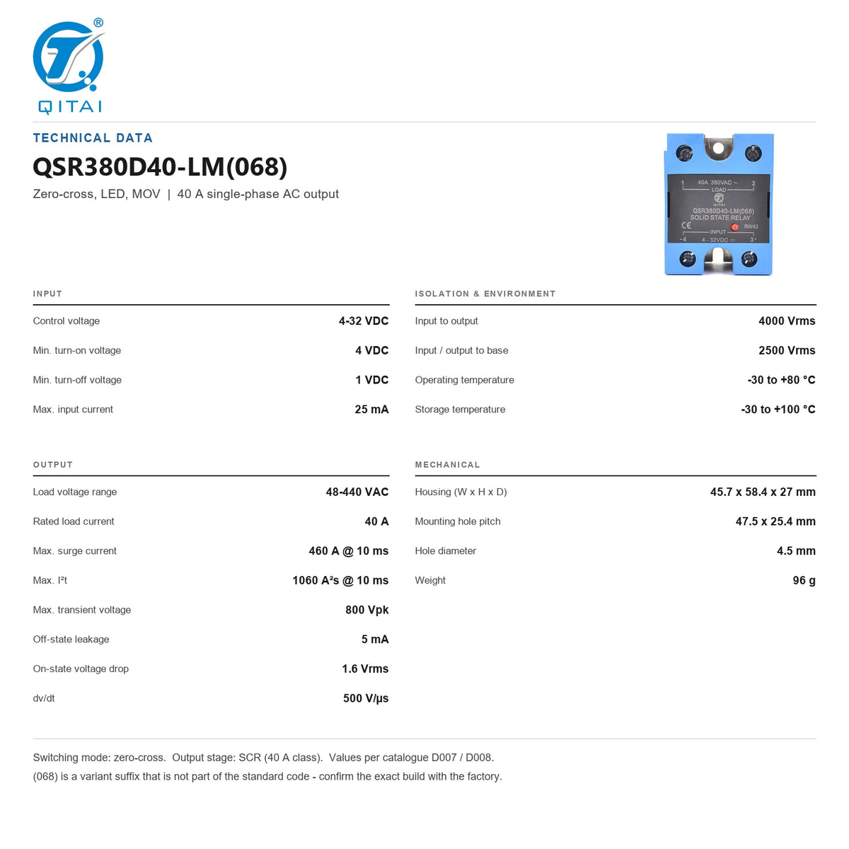 QSR380D40-LM(068) MOV Protected Enclosed Solid State Relay dimension drawing