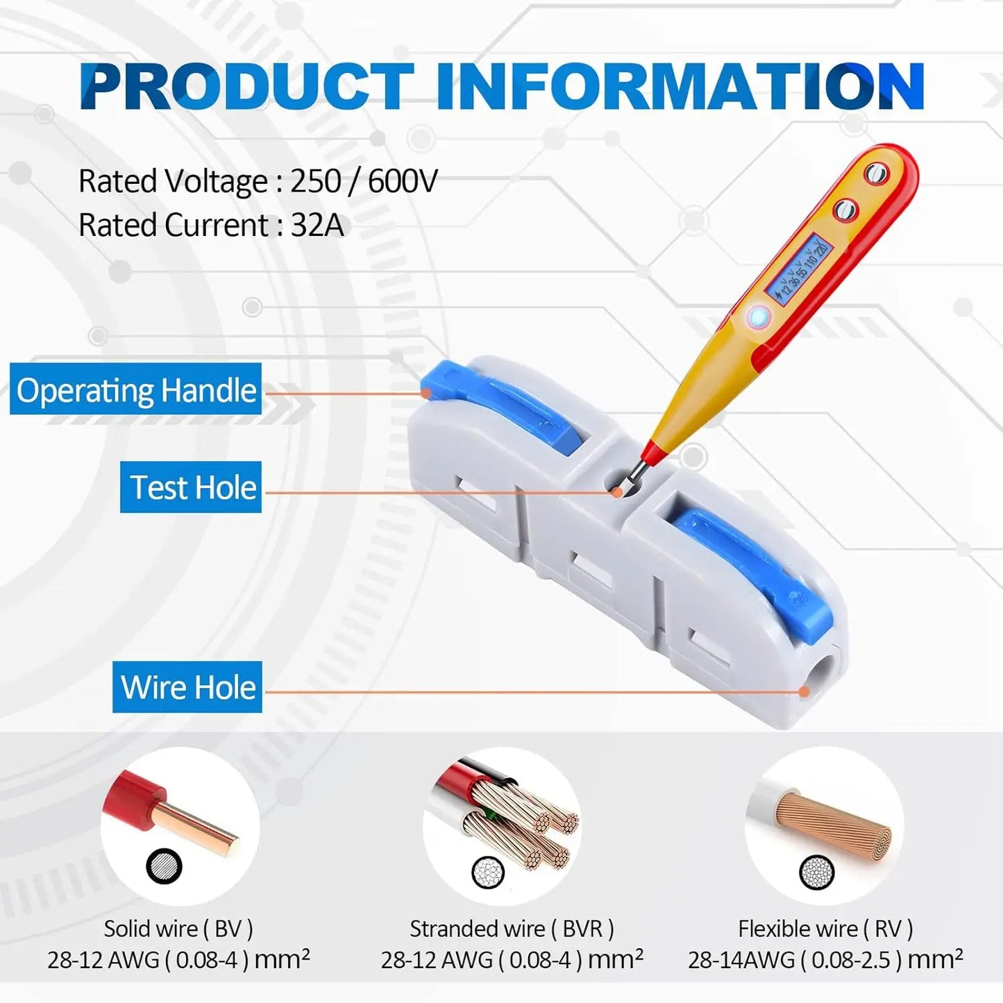 KV211 Easy Single Wire 1 Pole  250V and 32A LED Lights Wiring Quick Push Press Connectors Quick-insert Push-type Terminals