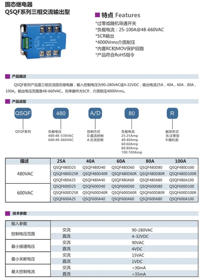 QSQF480D40 40A 480V Panel Mount SSR 3 Phase Solid State Relay Reversing Module SCR Output