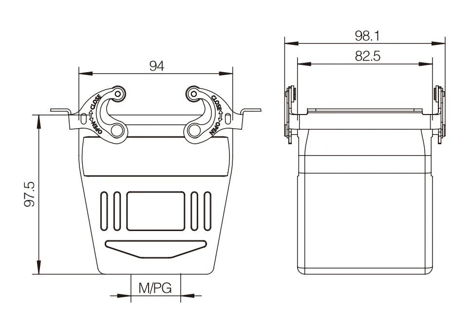 H32B-DJK-2L-M32 Heavy Duty Connector Compact Series Top Entry Protective Hoods with Copper Contacts Polycarbonate Housing