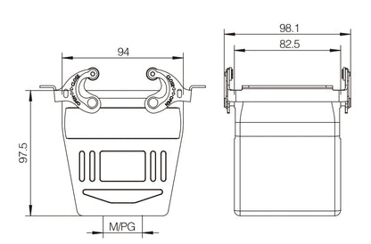H32B-DJK-2L-M32 Heavy Duty Connector Compact Series Top Entry Protective Hoods with Copper Contacts Polycarbonate Housing