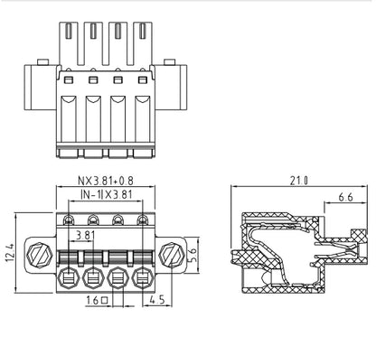 QPL-381F-6P 3.81mm Pitch 6P 300v 10A Green High Strength Spring Wire Strong Shock Resistance QPL Series Plug PCB Terminal Blocks