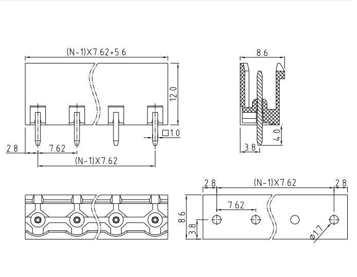 QS-762V  PCB Terminal Blocks 7.62mm Pitch 2P-24P 300V 15A Green High Strength Screw Connector With Flange