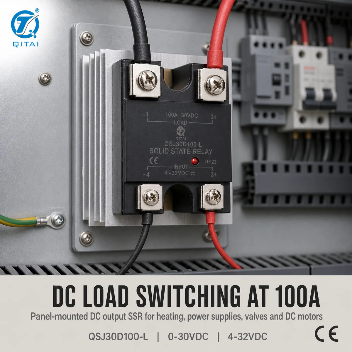 QSJ30D100-L DC Solid State Relay 100A 0-30VDC MOSFET Output Single Phase SSR Opto Isolated Panel Mount for DC Heating