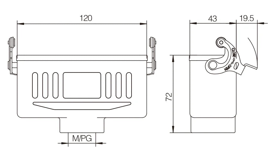 H24B-DJK-1L-PG21 Heavy Duty Industrial Connector Compact Series Top Entry Protective Hoods Aluminum Housing Copper