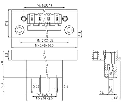QST-508VF 5.08mm 2P-24P Green Terminal Block with Flange Plug-in Type Socket 10A for Automotive PCB Connector