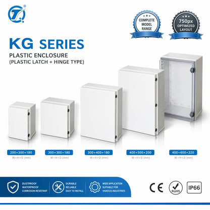KG Series Lockable Plastic Junction Box IP66 Waterproof ABS Electrical Enclosure with Hinged Cover and Plastic Lock Outdoor Use