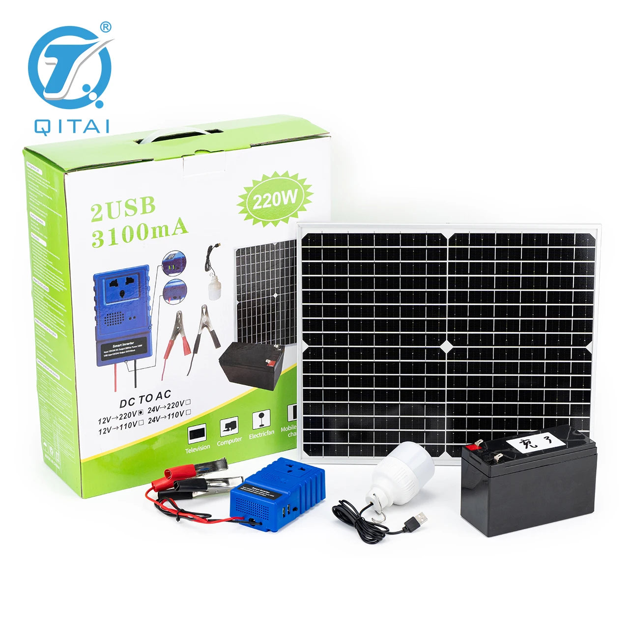 Solar Panel Starter Kit 20W Monocrystalline Silicon 12V 7AH/9AH/20AH Battery Charger 200W Single Phase Inverter 110V/220V Home