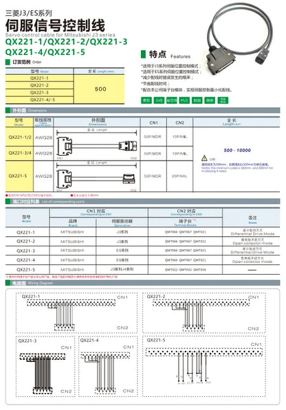 QX221-2 Servo Control Cable 50P/MDR 10P/MIL Copper Safe Electrical Wire Manufacturing Equipment Servo Extension Cable