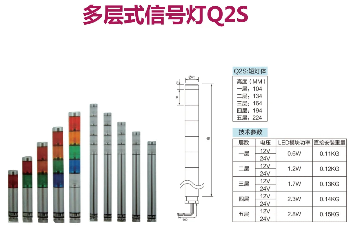 Q2S 25mm 12V 24V Signal Tower Light Warning Light with IP55 Buzzer 5 Color Signal Lamp