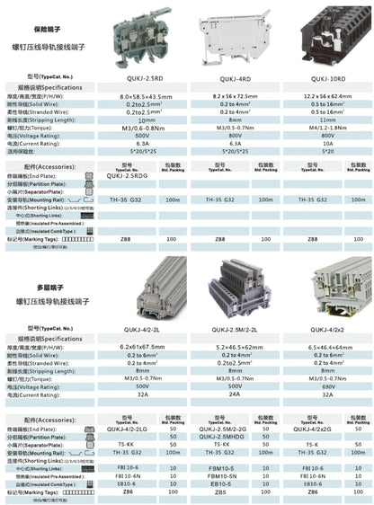 QUKJ-35 Screw DIN Rail Terminal Block dimension view