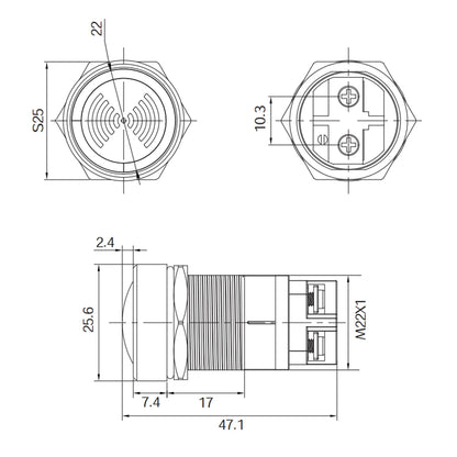 QITAI Electric Buzzers QDN22FM-QR Indicator Light Flash   Metal Buzzer  22mm Intermittent Sound Acousto-optic Buzzer