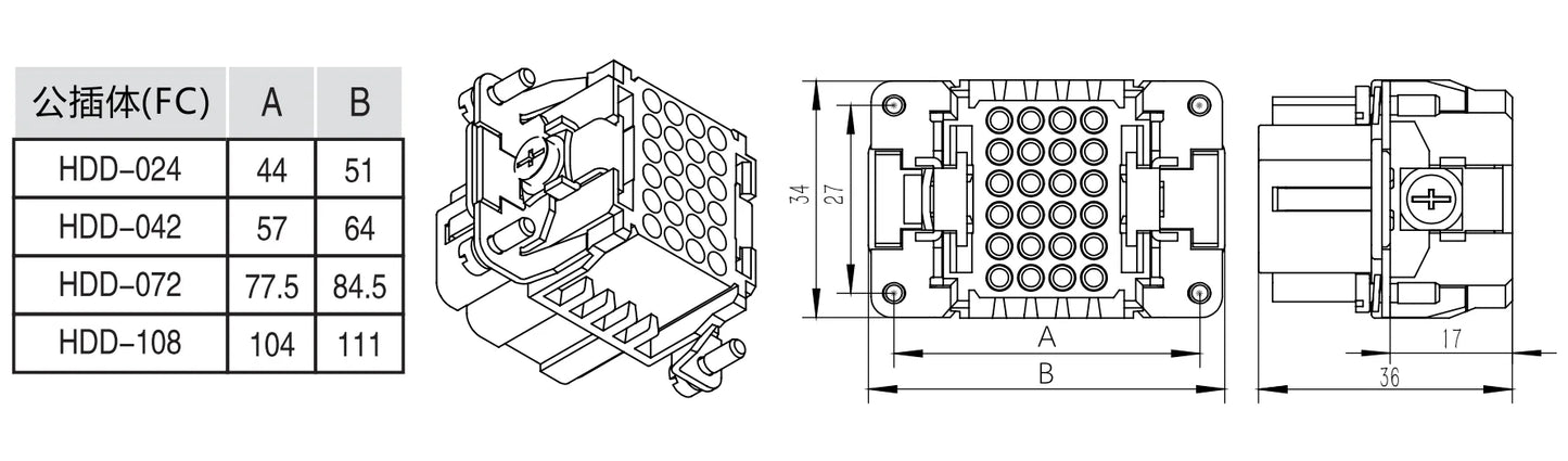 HDD-108-FC 10A 250V Heavy Duty Connector Female Insert Crimp Terminal OEM/ODM for Industrial Equipment