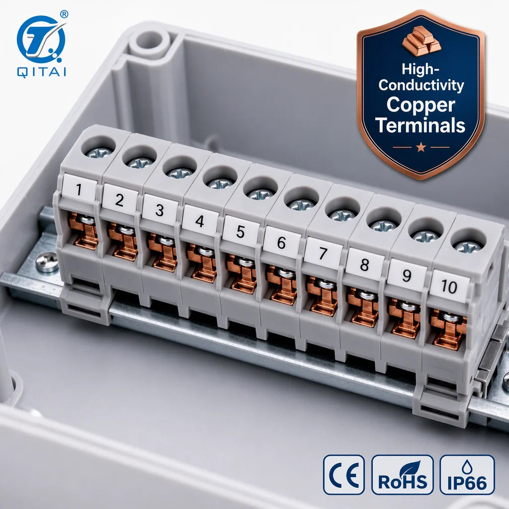 PBT Series Terminal Block Box IP66 Waterproof Integrated Junction Box with 3-6 Poles Pre-installed Terminal Strip