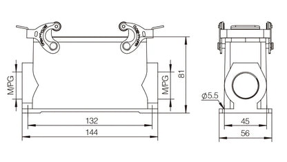 H24B-SGH-2L-PG21 Heavy Duty Connector Compact Series Top Entry Aluminum Protective Hoods